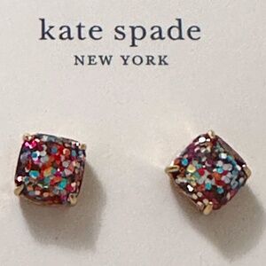 NWT – Kate Spade, New York fancy Multi glitter stud earrings with pink dust bag